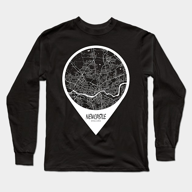 Newcastle upon Tyne, England City Map - Travel Pin Long Sleeve T-Shirt by deMAP Studio